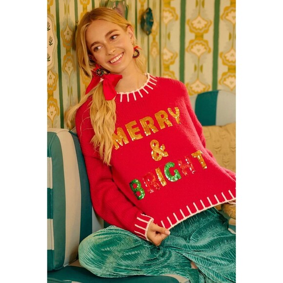 BiBi Christmas Theme Sequin Lattering Sweater NWT - Picture 11 of 16